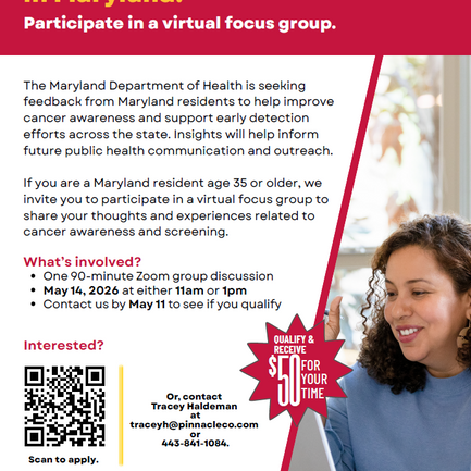 Help Improve Cancer Awareness in Maryland: Participate in a Virtual Focus Group
