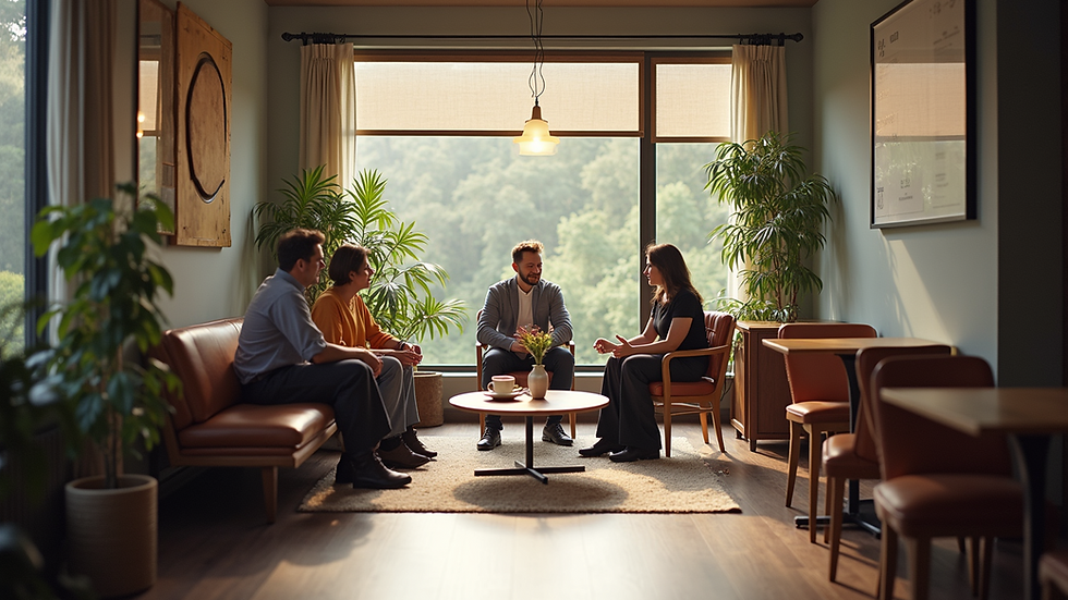 Close-up view of a cozy indoor space with inviting seating for group discussions