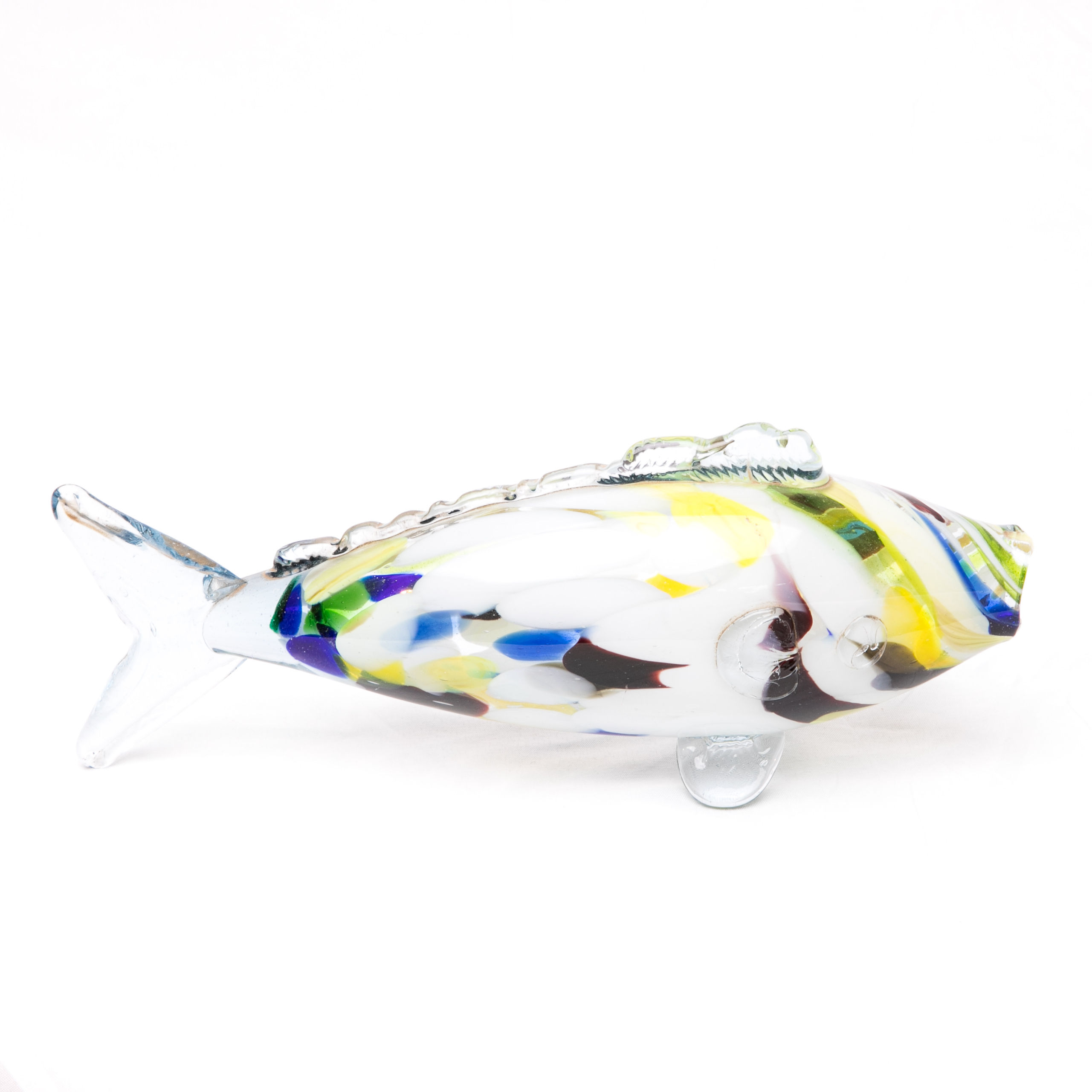 Halacska üvegdísz (kék-barna-sárga)