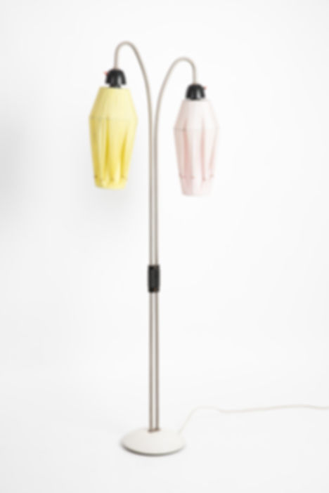 Two armed yellow & pink floor lamp