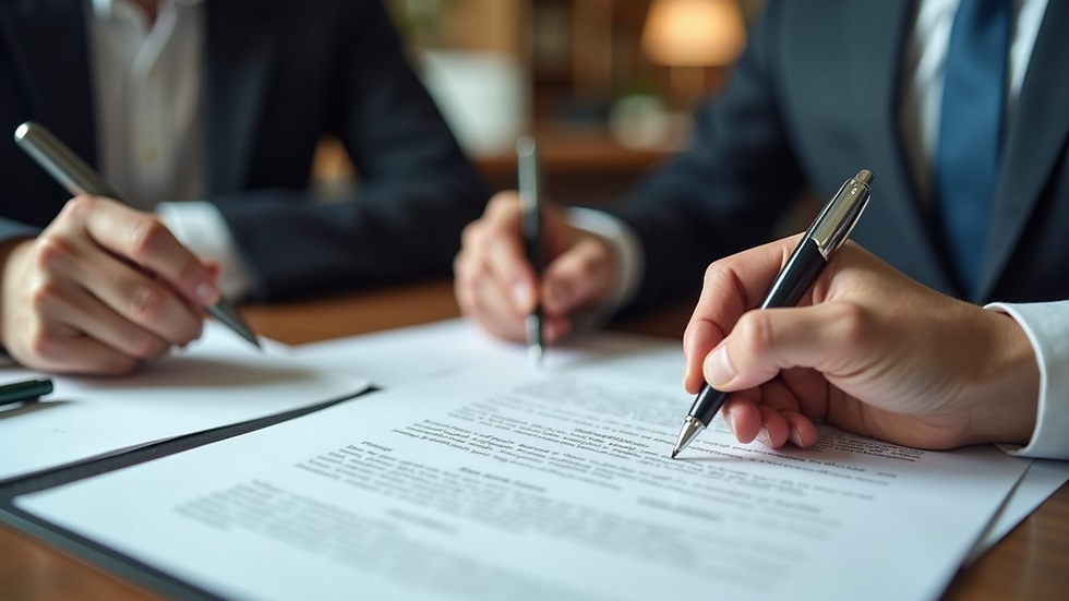 Close-up view of a lease agreement being notarized at a client’s office