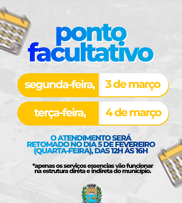 Ponto facultativo de Carnaval: Prefeitura de Mairinque mantém apenas serviços essenciais