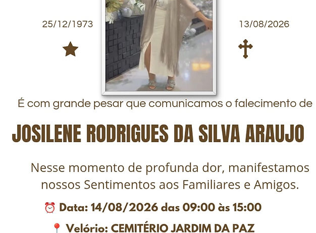 Nota de Falecimento: Josilene Rodrigues da Silva Araujo