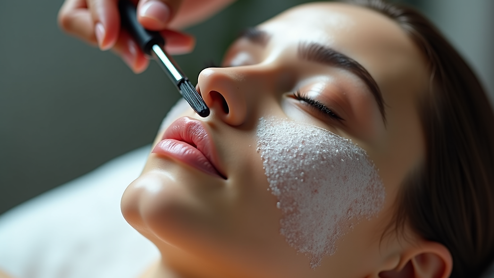 Close-up view of a carbon facial treatment being applied on a smooth skin surface