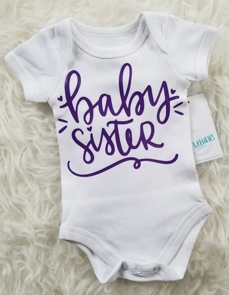 Lil Trendies White Bodysuit Purple Text Baby Sister