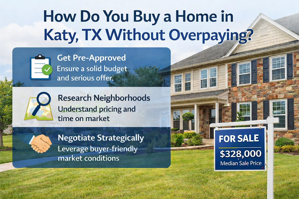 Residential neighborhood street in Katy, TX with homes for sale in 2026