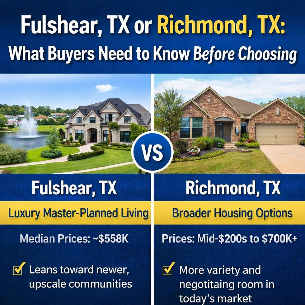 Master-planned community homes in Fulshear and Richmond TX, Fort Bend County, showcasing suburban living options for buyers in 2026.