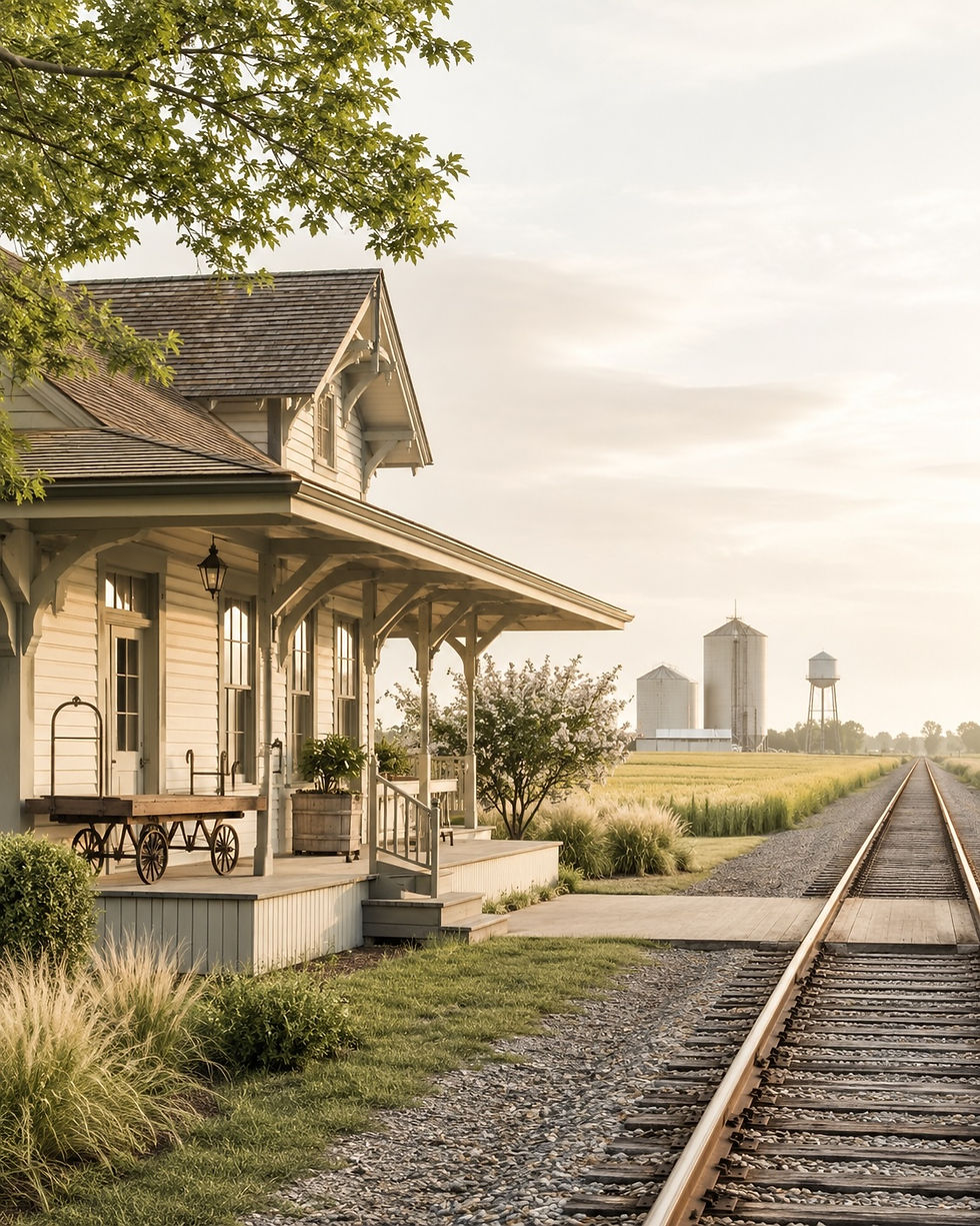 The historic MKT Railroad Depot in Old Katy, TX, reflecting the town's Missouri-Kansas-Texas Railroad roots.