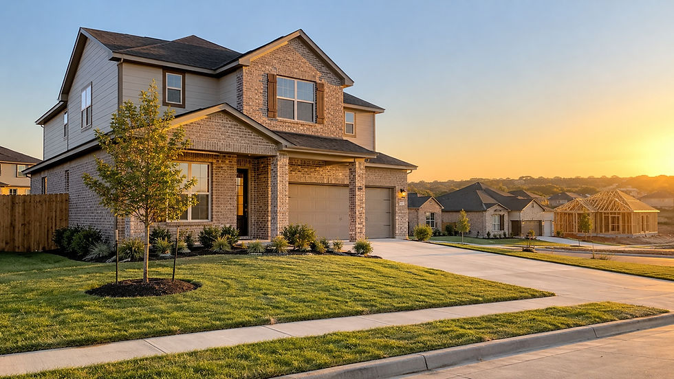 New construction homes under construction in a Richmond, TX master-planned community in Fort Bend County
