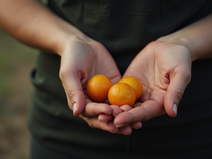 In elkaar gevouwen handen die drie manarijntjes vasthouden