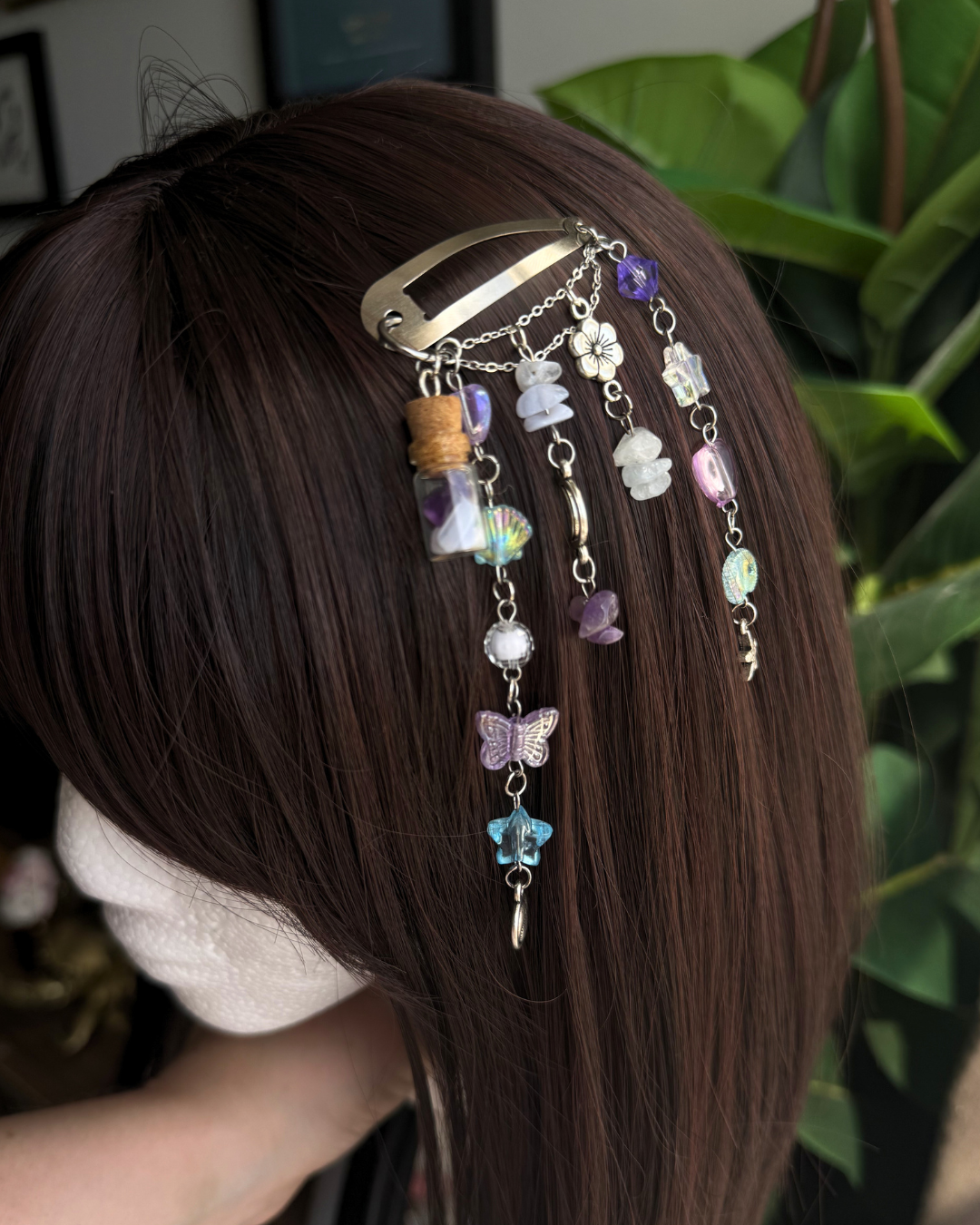 Multi Strand Amethyst, Blue Lace Agate & Aquamarine Crystal Hair Clip 🌀