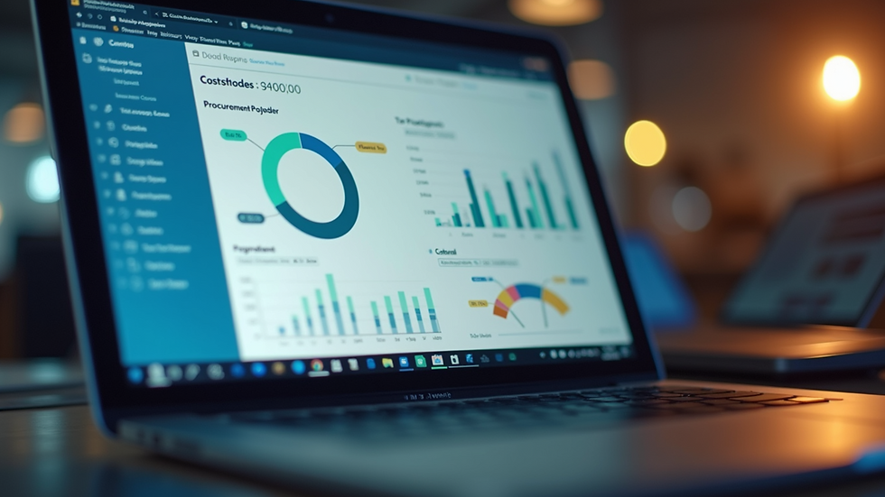 Close-up view of a laptop screen showing procurement software dashboard
