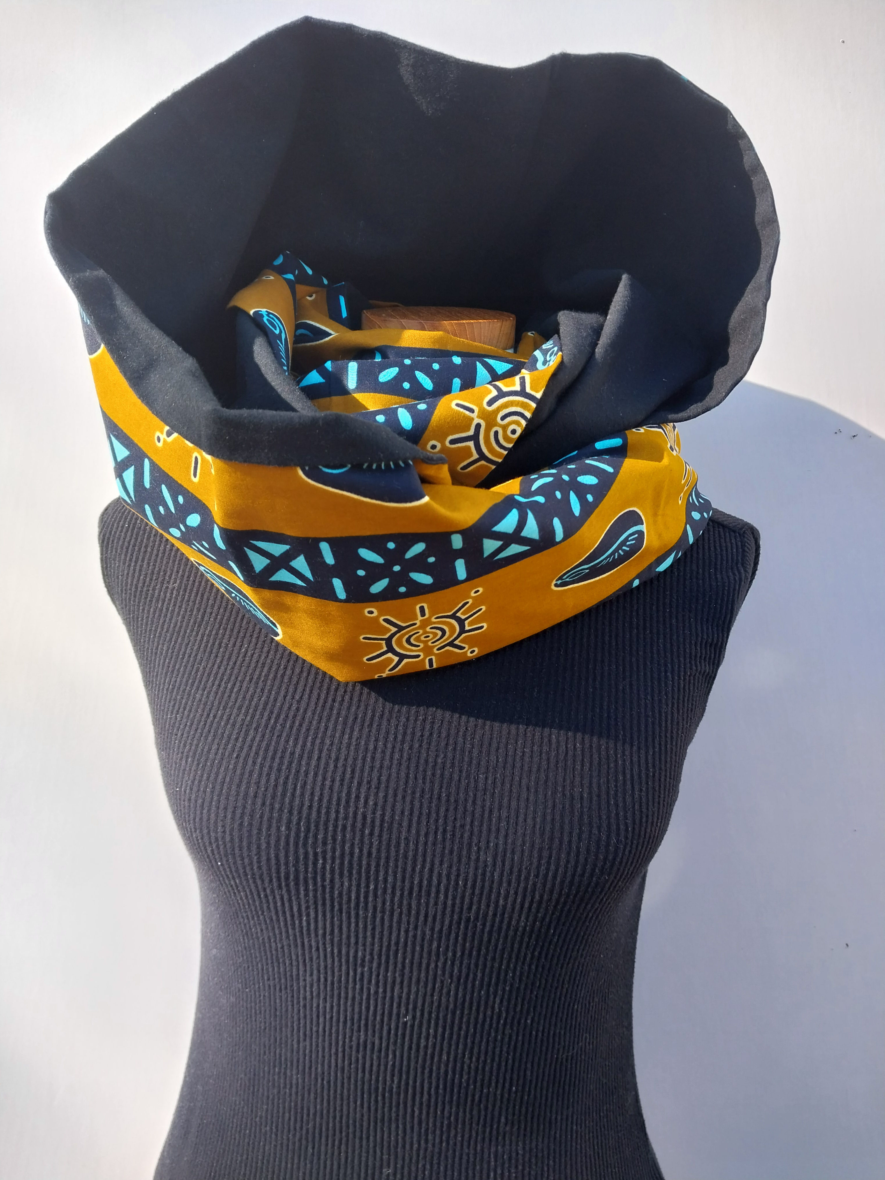 Infinity Scarf: Brown, Black and Teal with Black Lining