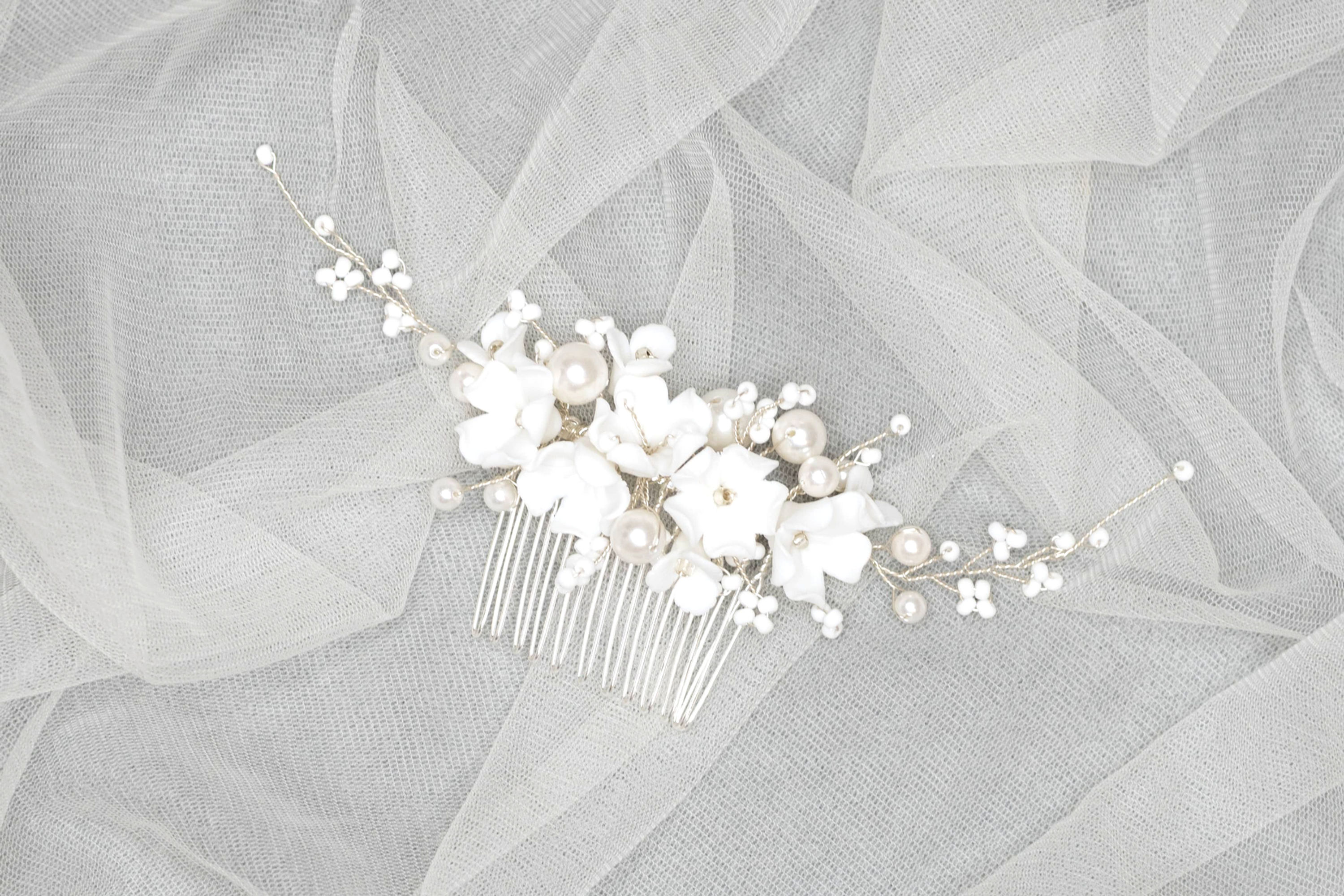 CELINE | BEADED AND FLORAL BRIDAL HAIR COMB