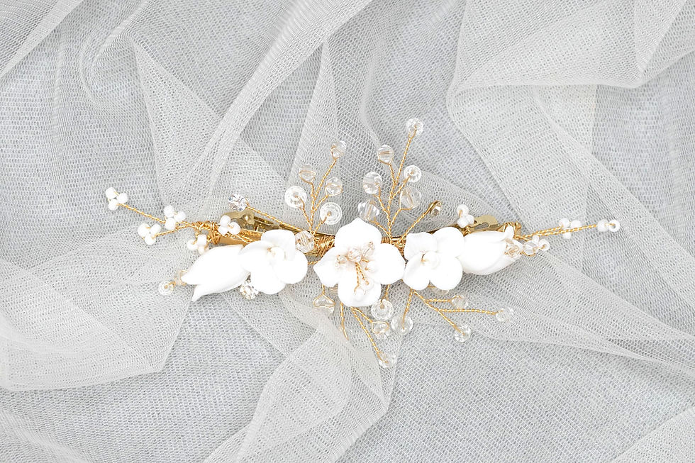 Thumbnail: EMILY | GOLD BEADED AND FLORAL BRIDAL HAIR CLIP