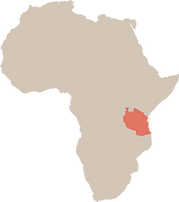 Minimalist map of Africa highlighting Tanzania in a contrasting color on the east coast, showing the country’s location within the African continent and its relevance for overland and travel journeys.