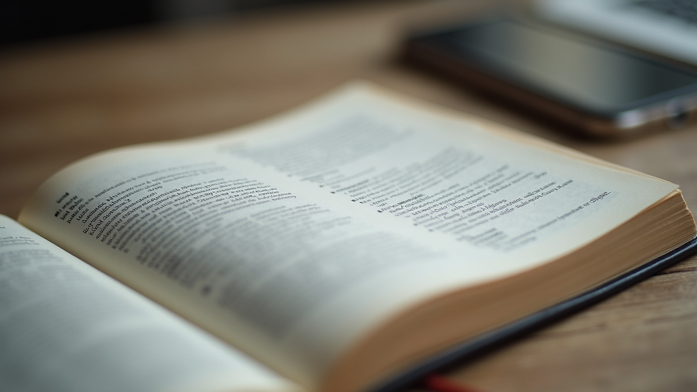 Close-up view of an open English grammar book with notes