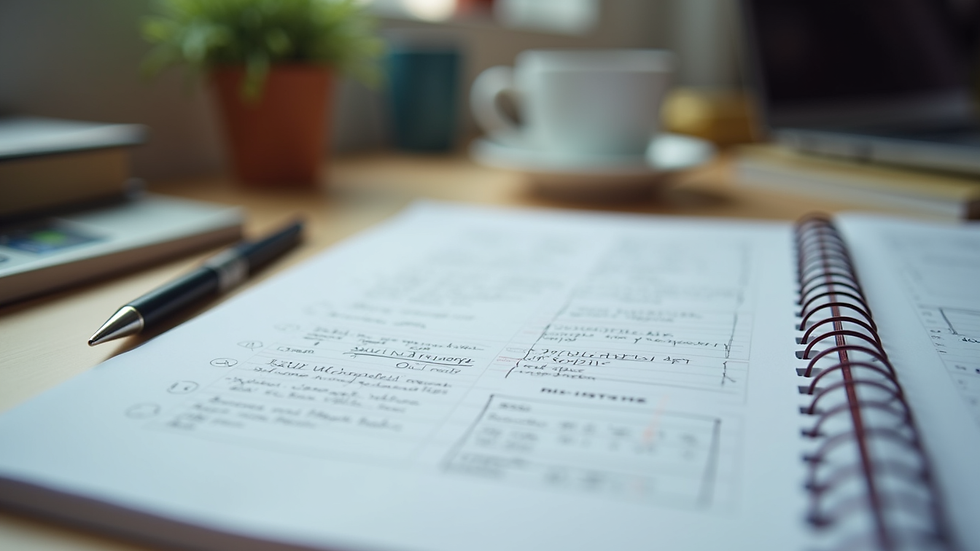 Close-up view of IELTS study materials and notes on a desk