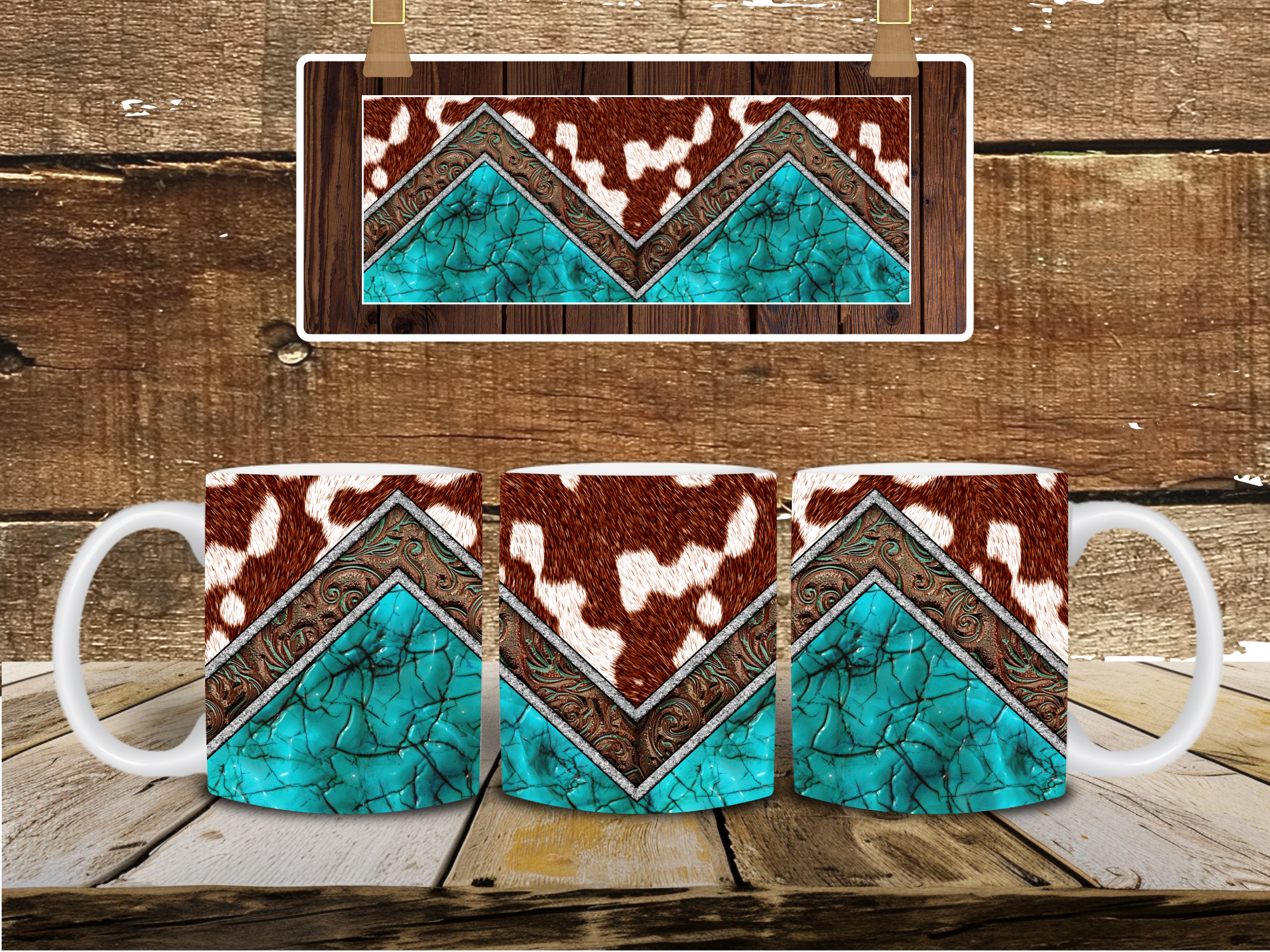 Western Cow print and turquoise mug