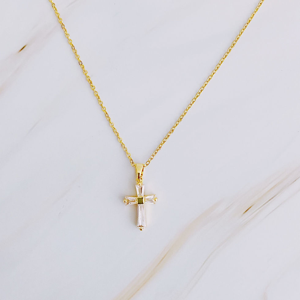 Thumbnail: My Dear Crystal Cross Necklace - Elegant 18K Gold Plated Design