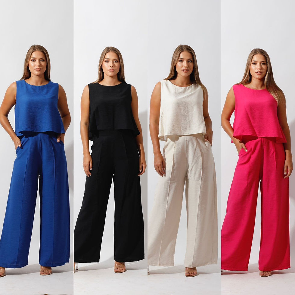 Thumbnail: Fuchsia Pink Sleeveless Tank Top & Cropped Wide Leg Pants Lounge Set Linen Blend