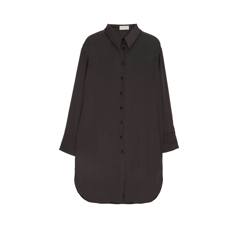 Thumbnail: Long Sleeve Satin Button Front Shirt - Black, Relaxed Fit