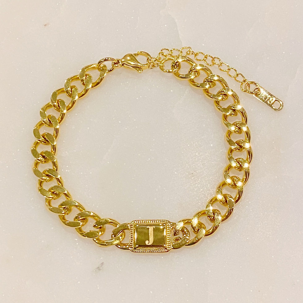 Thumbnail: Uptown Cuban Chain Initial Bracelet - Engraved, 18K Gold Plated