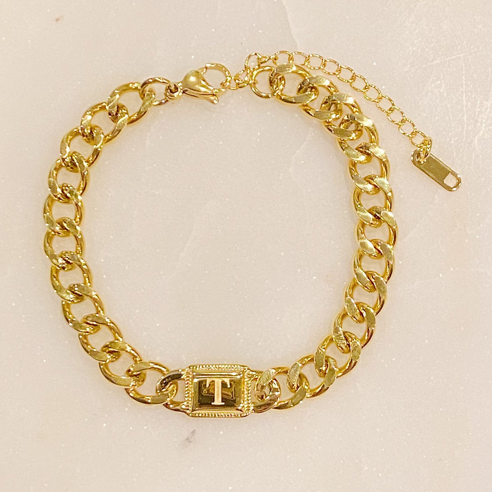 Thumbnail: Uptown Cuban Chain Initial Bracelet - Engraved, 18K Gold Plated
