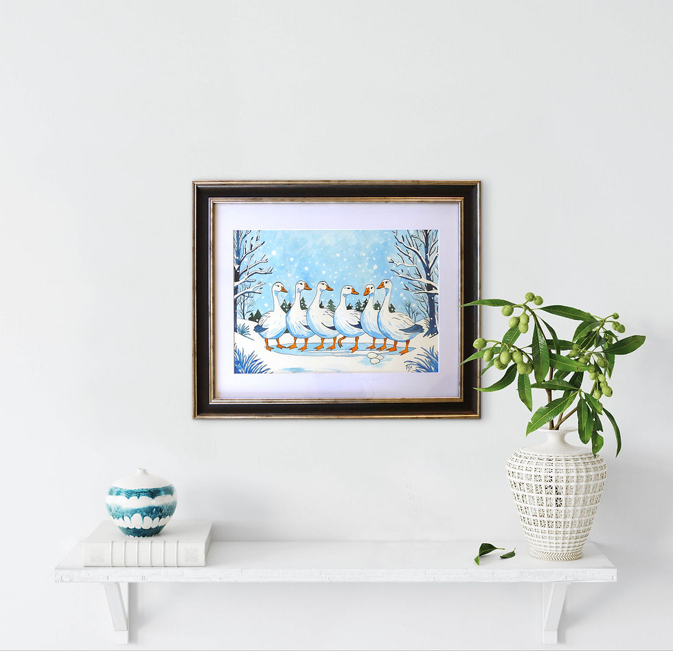 Thumbnail: Six Geese a-Laying - Mounted Print