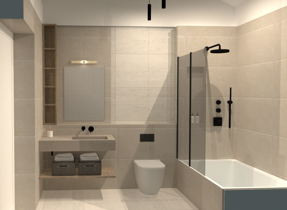 Warm Beige Tiled Bathroom Design