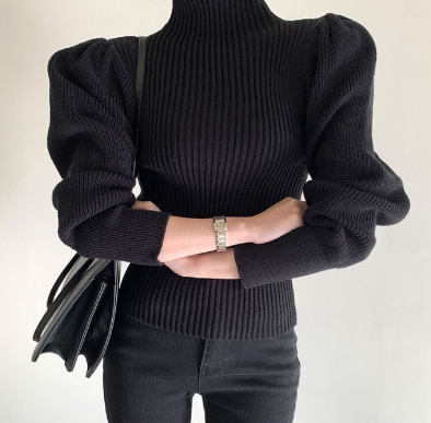 Miniatura: Slim Fit Women's Pullover Sweater with Puff Sleeves