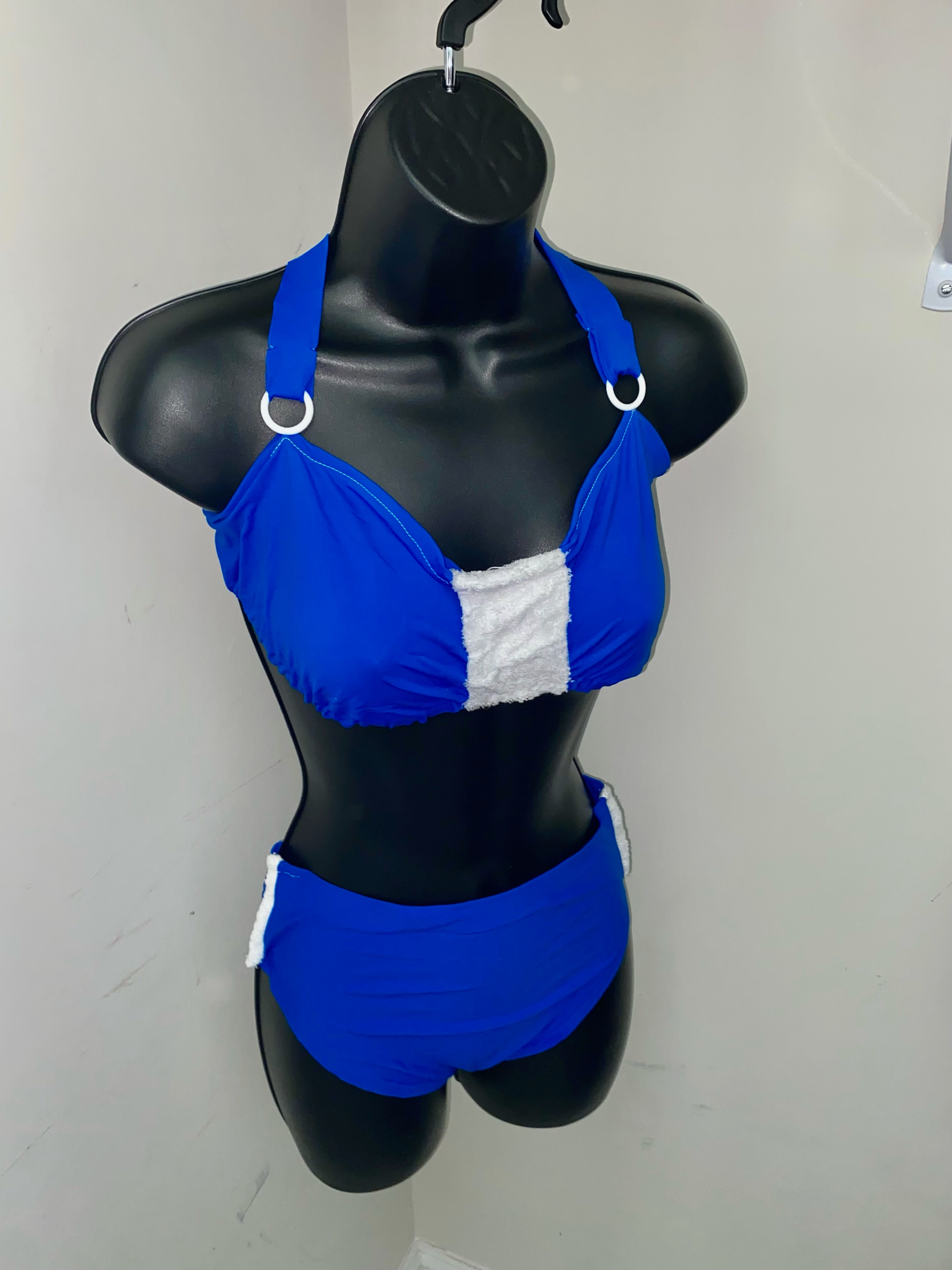 40's Blue & White Terry Cloth "Twist" Ring Two Piece