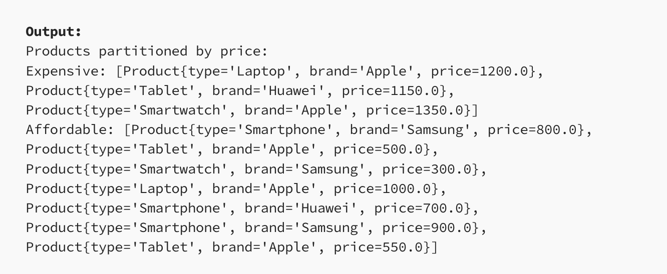 Products partitioned by price