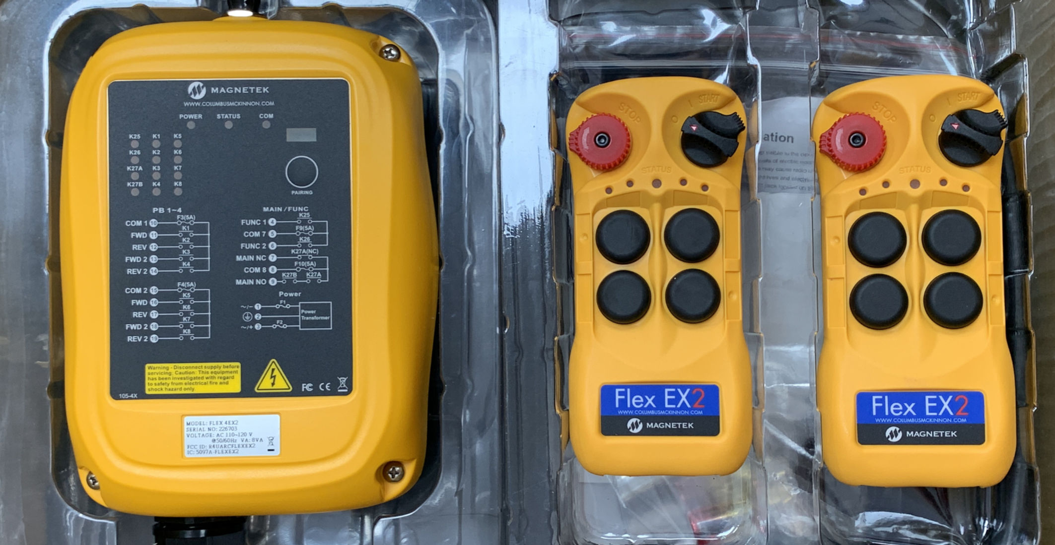 Sistema de controles magnetek modelo flex-4ex2, 110vac rx con 2Tx+1Rx