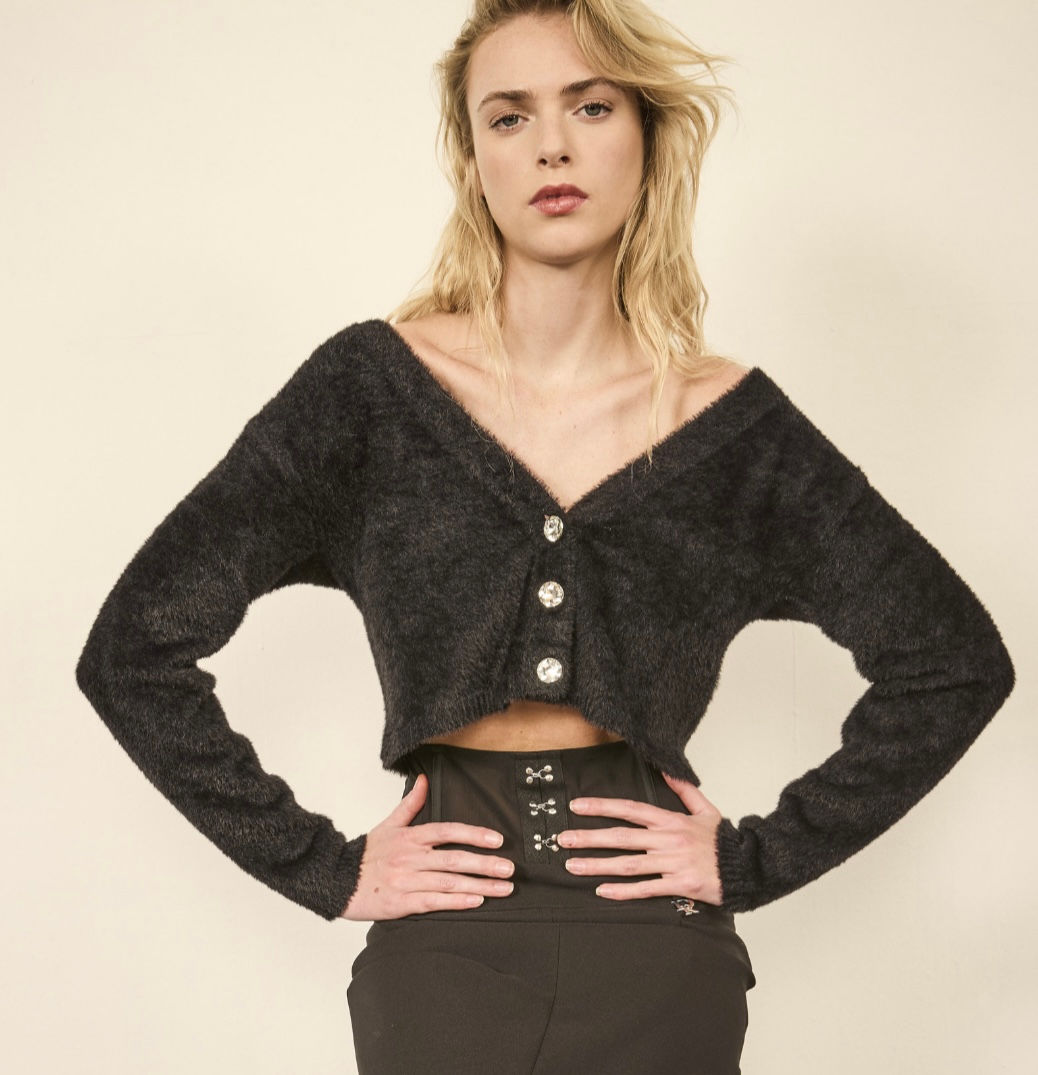 CARDIGAN DE PELO CON DETALLE DE STRASS EN LA ESPALDA DENNY ROSE