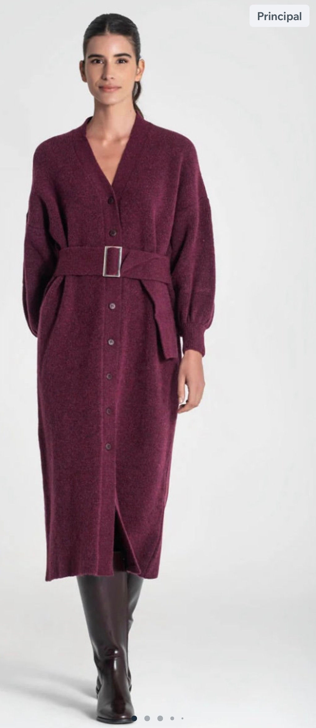 VESTIDO CARDIGAN PUNTO CON CINTURÓN BORGOÑA RUGA