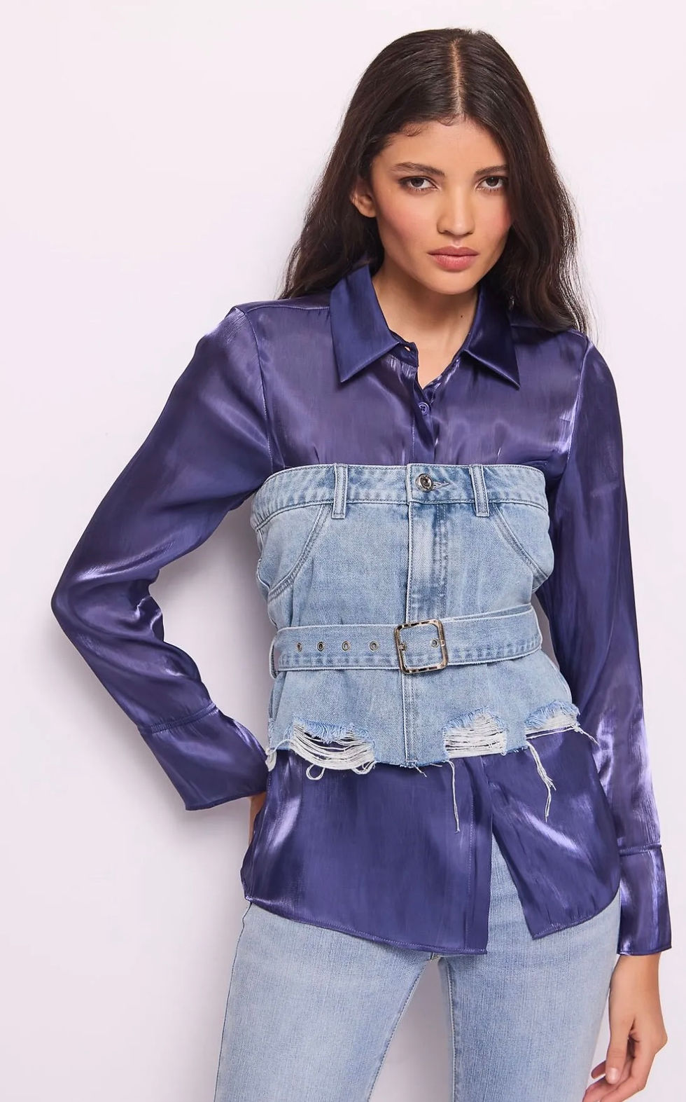 Miniatura: TOP EN DENIM DE ALGODÓN CON CINTURÓN DENNY ROSE