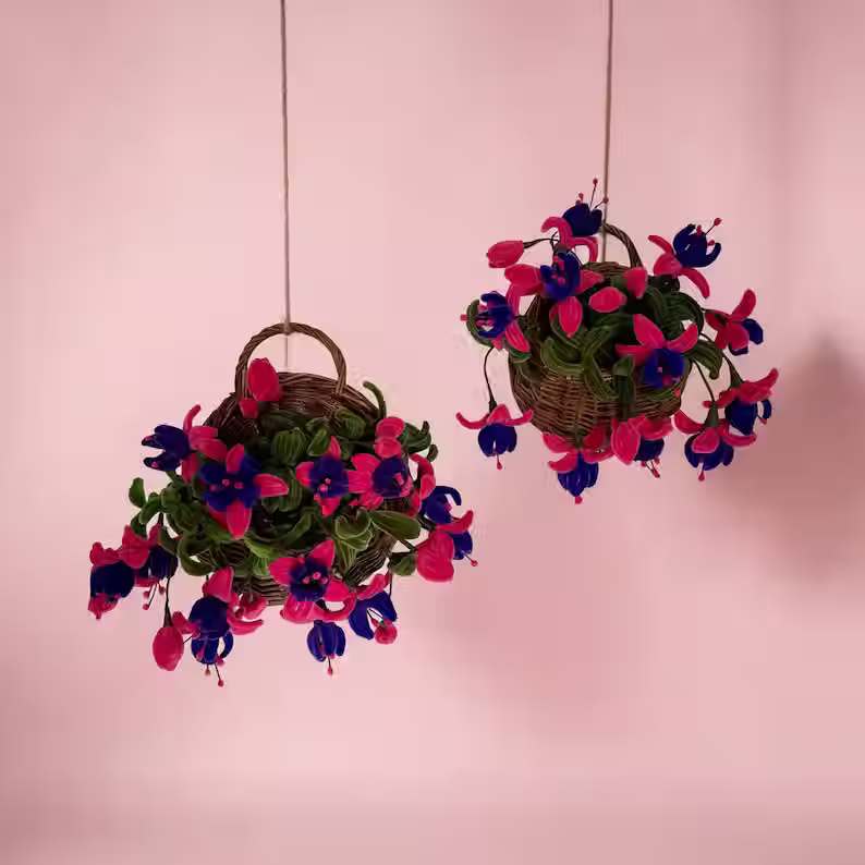 Hanging Basket with Pipe Cleaner Fuchsia Flowers