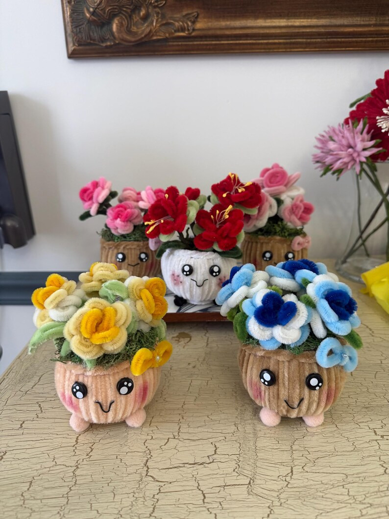 Thumbnail: Kawaii Flower Pot Decor | Handmade Pipe Cleaner Planter | Cute Desk Decor Gift f