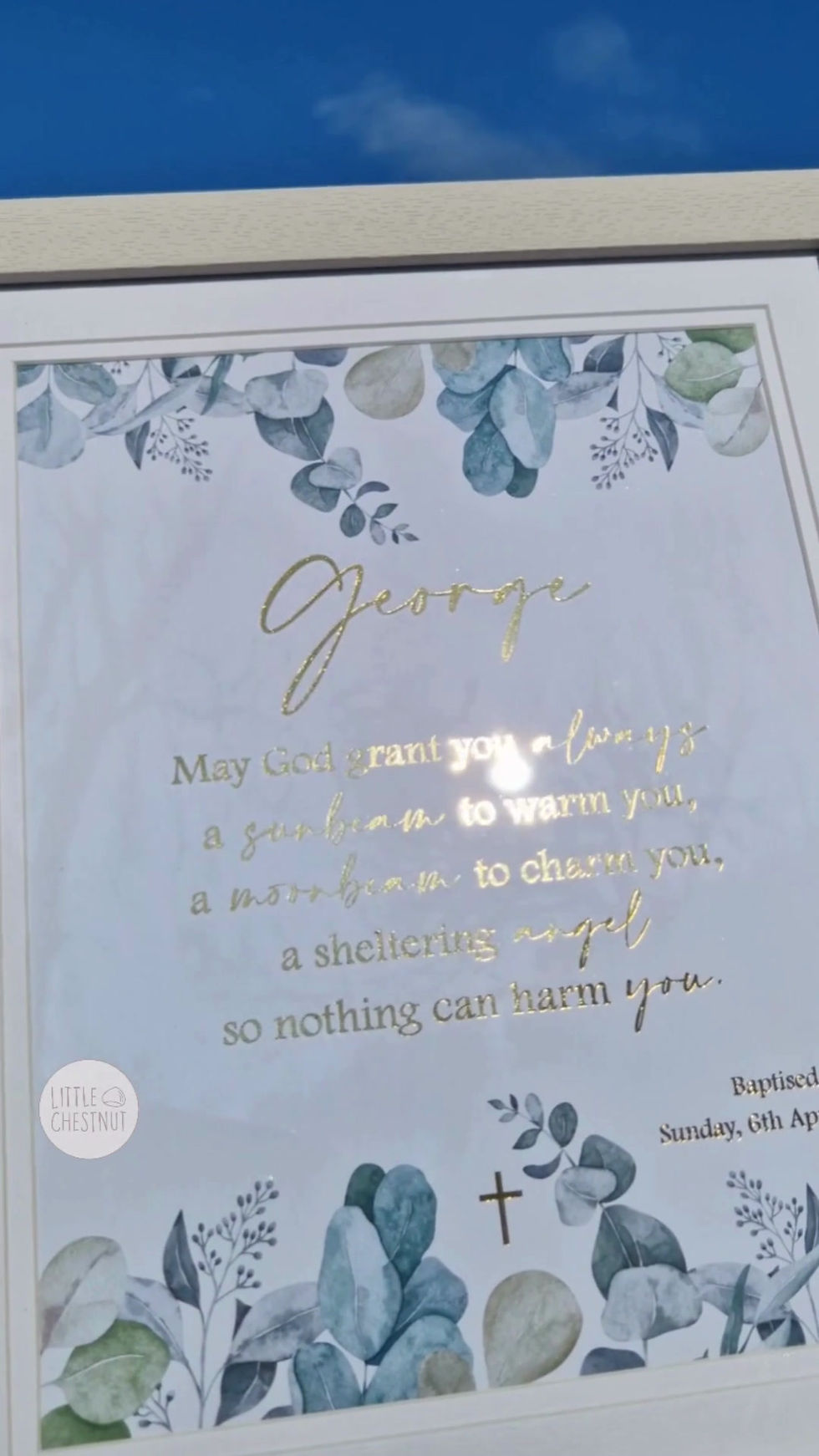Thumbnail: Personalised Gold Foiled Grey Frame Celtic Verse Christening/Baptism