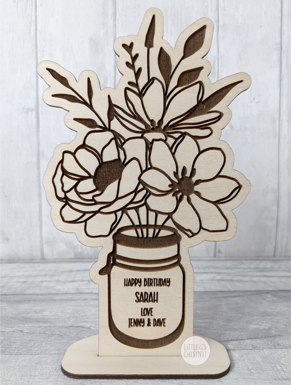 Wooden Bouquet Engraved Flowers - Mum/Nan/Auntie/Any Name