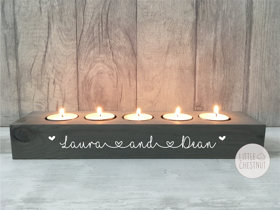 Thumbnail: Couple Names Wooden Tealight Holder with 5 Candles