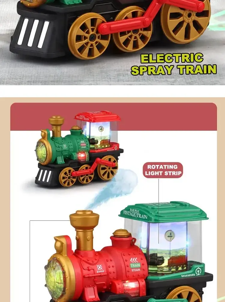 Thumbnail: Electric Steam Train Toy with Spray, Lights & Sounds – Vintage Locomotive for 