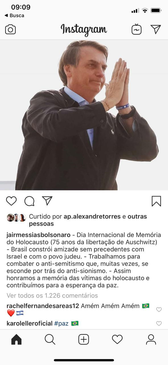 Presidente Bolsonaro lembra Holocausto e reafirma amizade entre Brasil e Israel