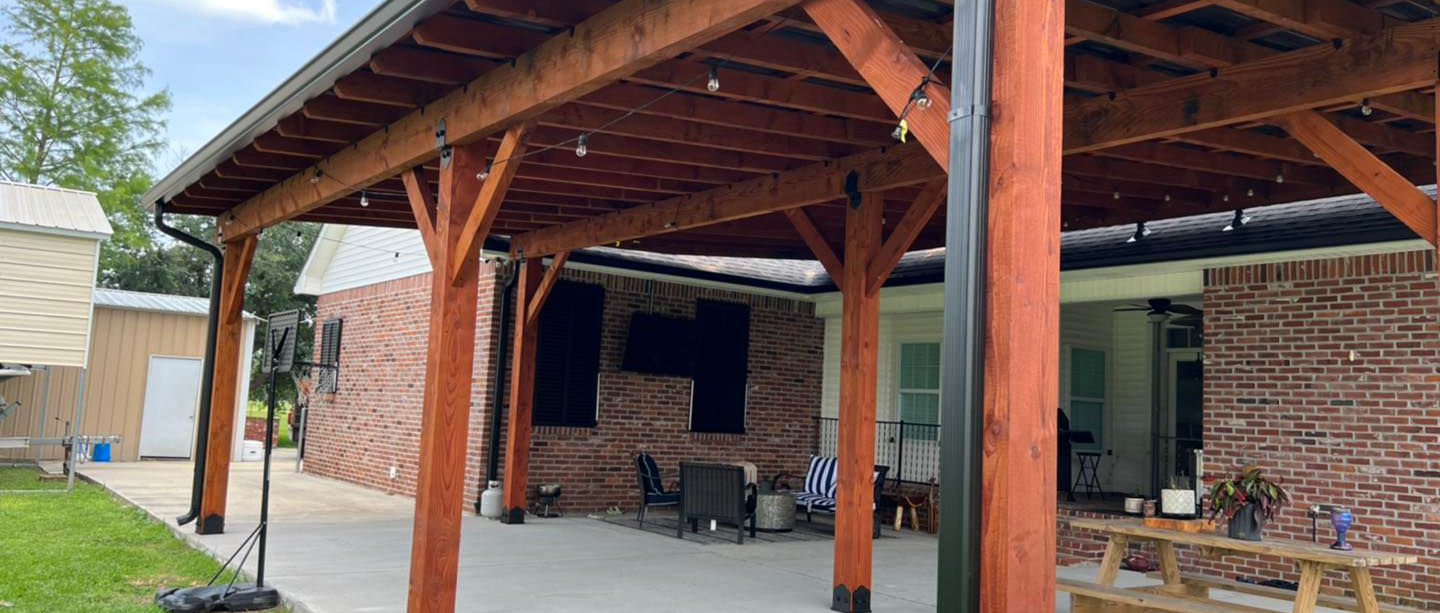 Wood Patio cover with color metal roof