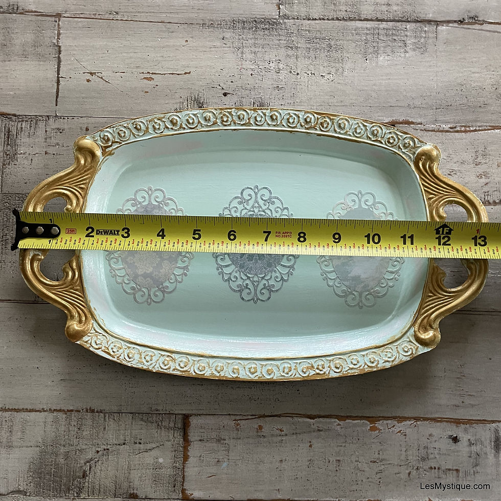 Thumbnail: Shabby Victorian Handled Tray Aqua and Gold Floral Vanity Tray