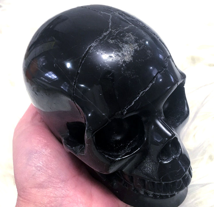 Thumbnail: Large Black Tourmaline Crystal Skull, Protection, Abundance, Aura Cleansing Luck