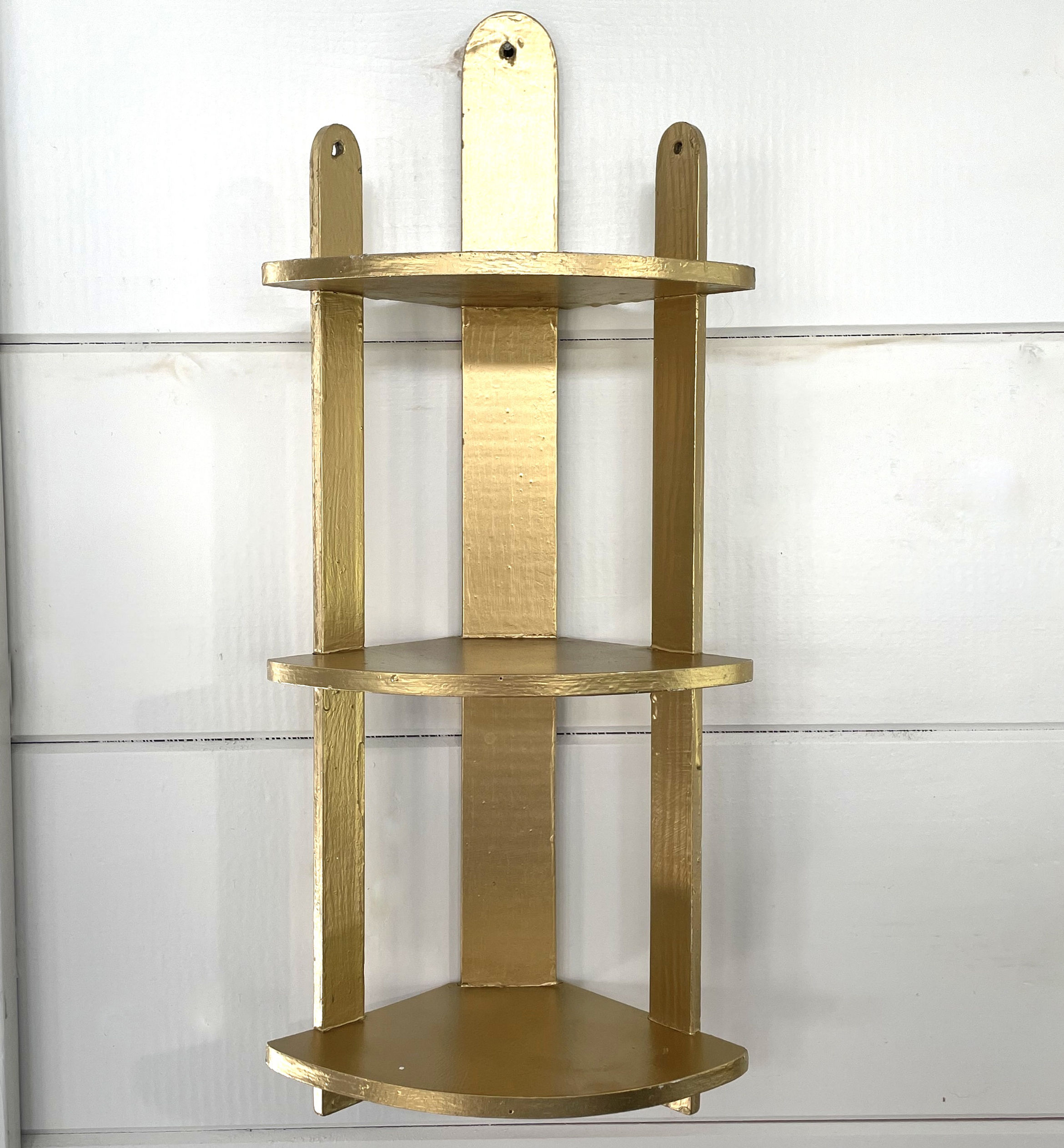 Shabby Glam Wood Corner Shelf Curio Art Deco Style Gold Wall Decor