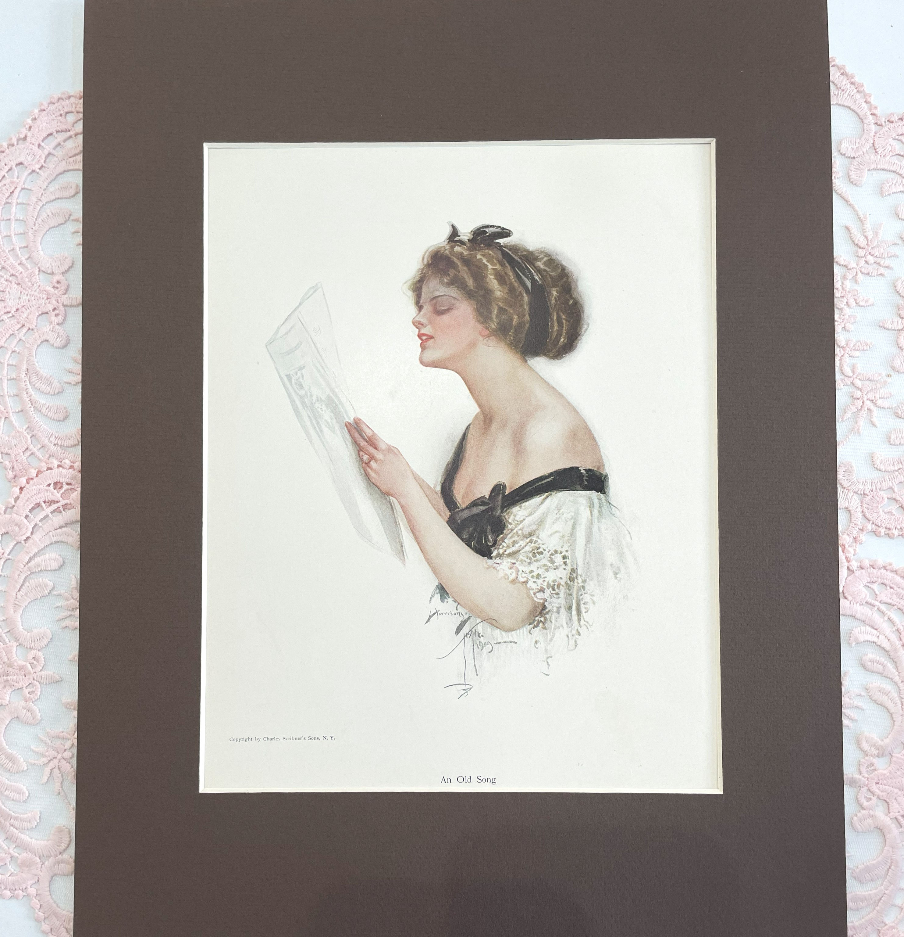 Vintage Harrison Fisher Art Print, Edwardian Woman Singing