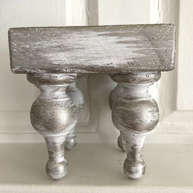 Thumbnail: Silver and White Shabby Wood Stand Riser Christmas Holiday Chic Décor